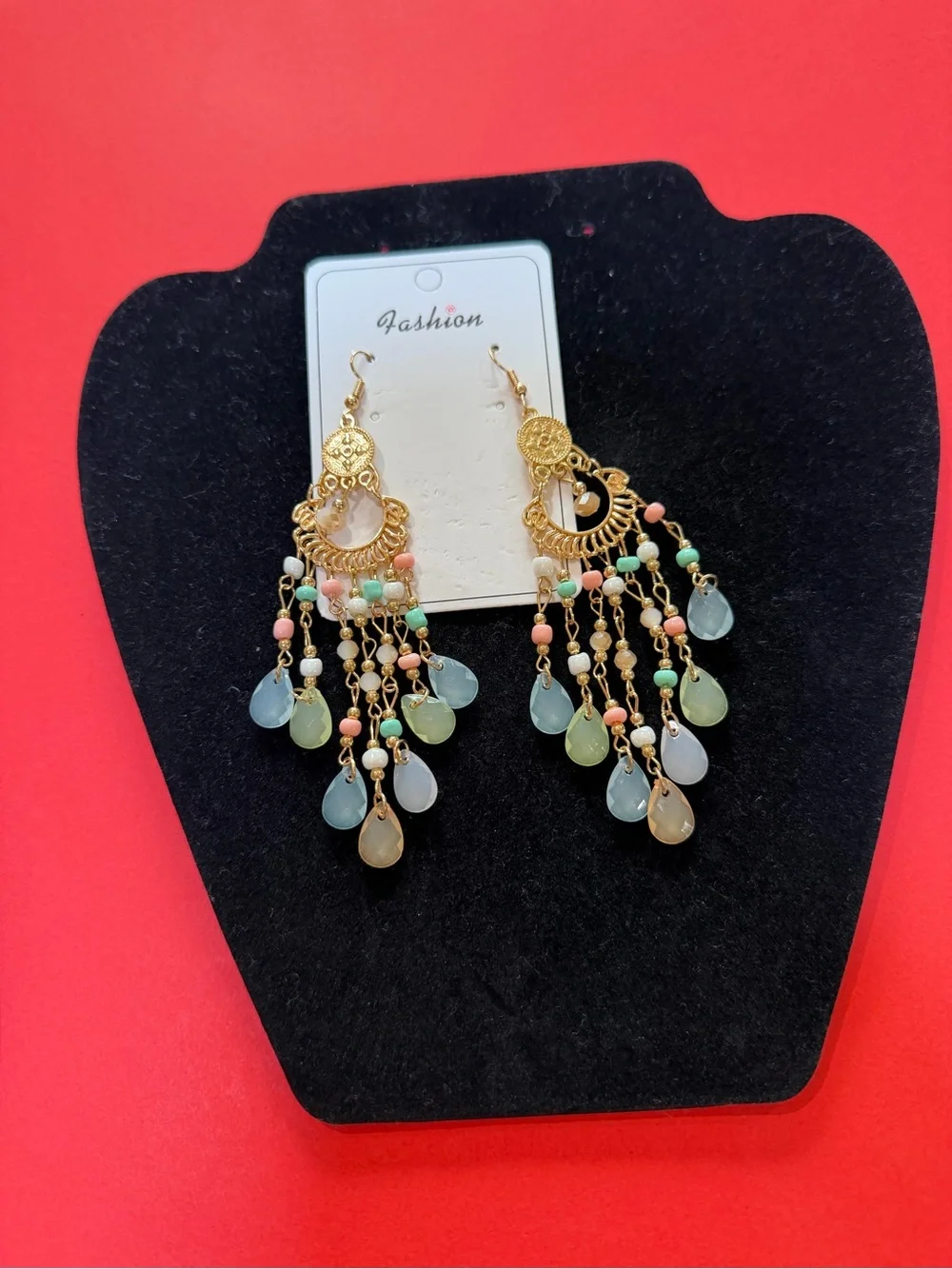 Turquoise and Cream Beaded Multi-Strand Statement Necklace& beautiful earrings